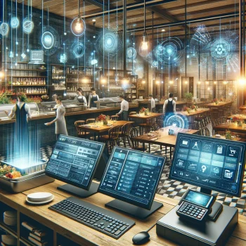 2024-02-05 17.21.35 - Create an image that visually represents the concept of modern technology being used in restaurant management. Imagine a bustling restaurant interior